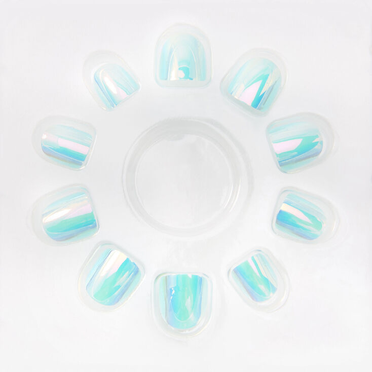 Claire&#39;s Club Holographic Mint Square Vegan Press On Faux Nail Set - 10 Pack,