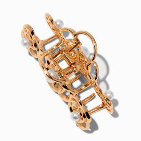 Gold-tone Flower &amp; Pearl Hair Claw,