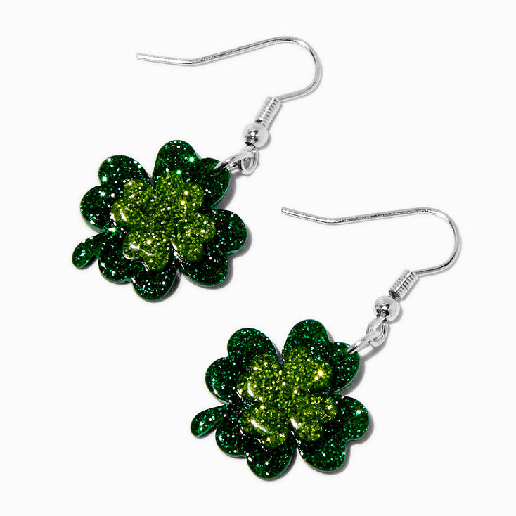 St. Patrick&#39;s Day Glitter Shamrock Acrylic Drop Earrings,