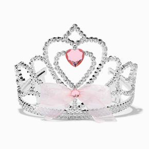 Claire&#39;s Club Pink Heart Bow Silver Crown,