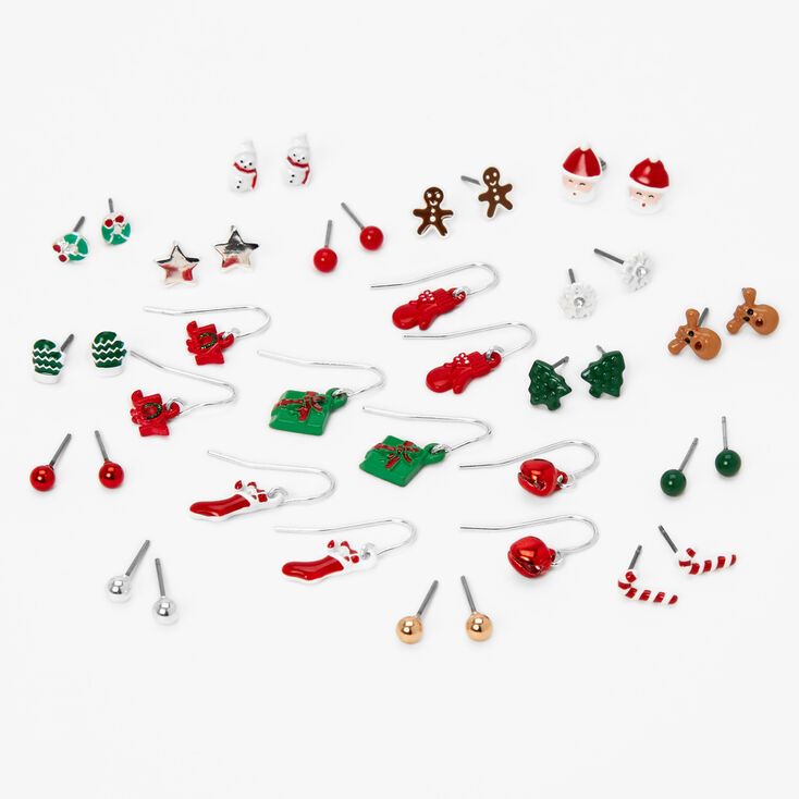 Christmas Silver 1&#39;&#39; Holiday Mixed Earrings - 20 Pack,