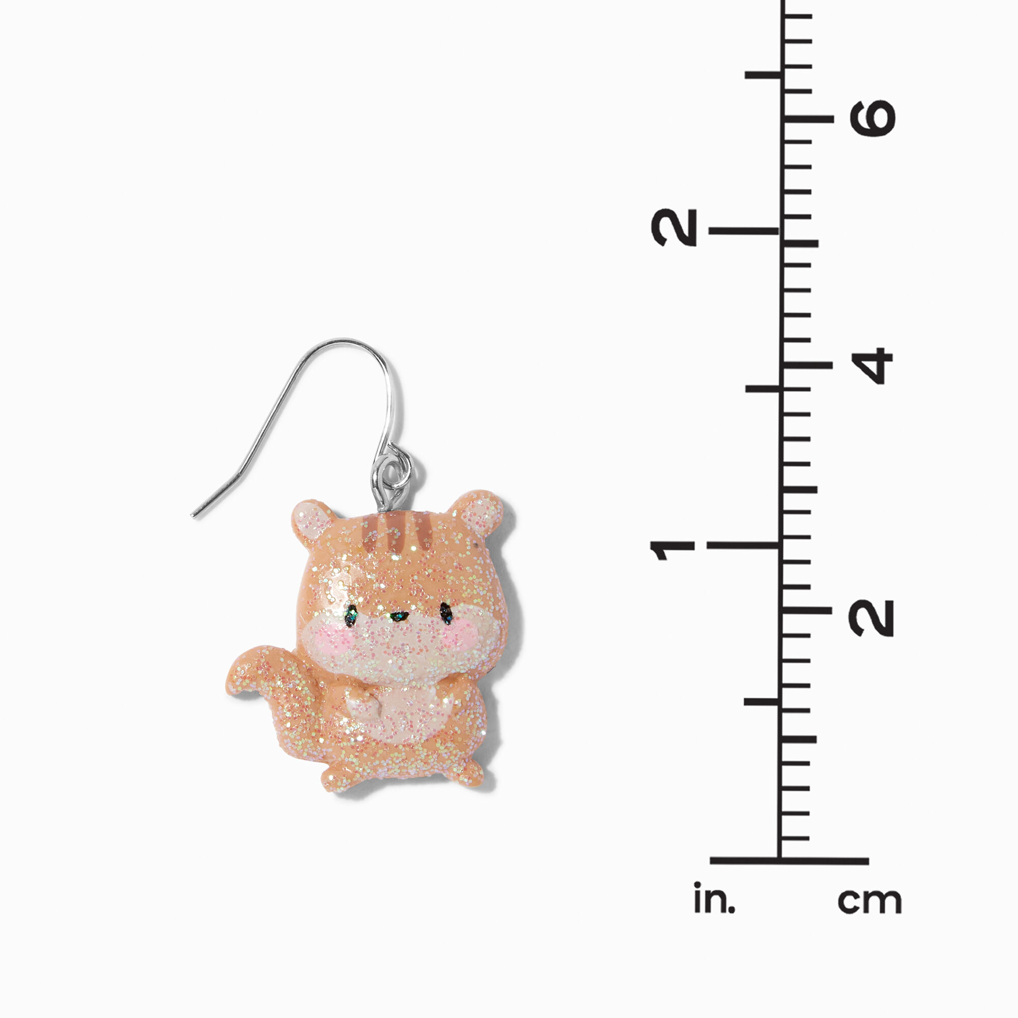 Silver 1'' Glitter Squirrel Drop Earrings,