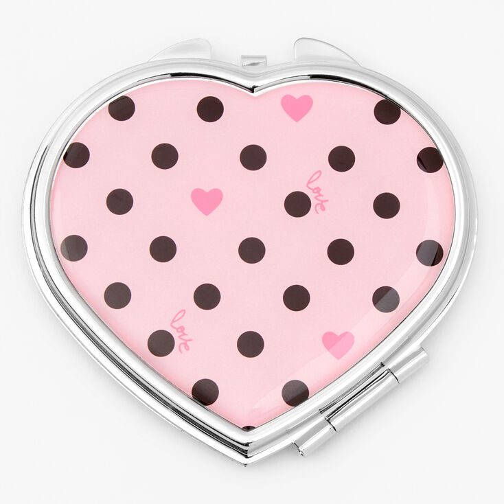 Polka Dot Hearts Compact Mirror - Pink,