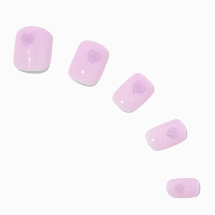 Purple Heart Short Square Vegan Faux Nail Set - 24 Pack,