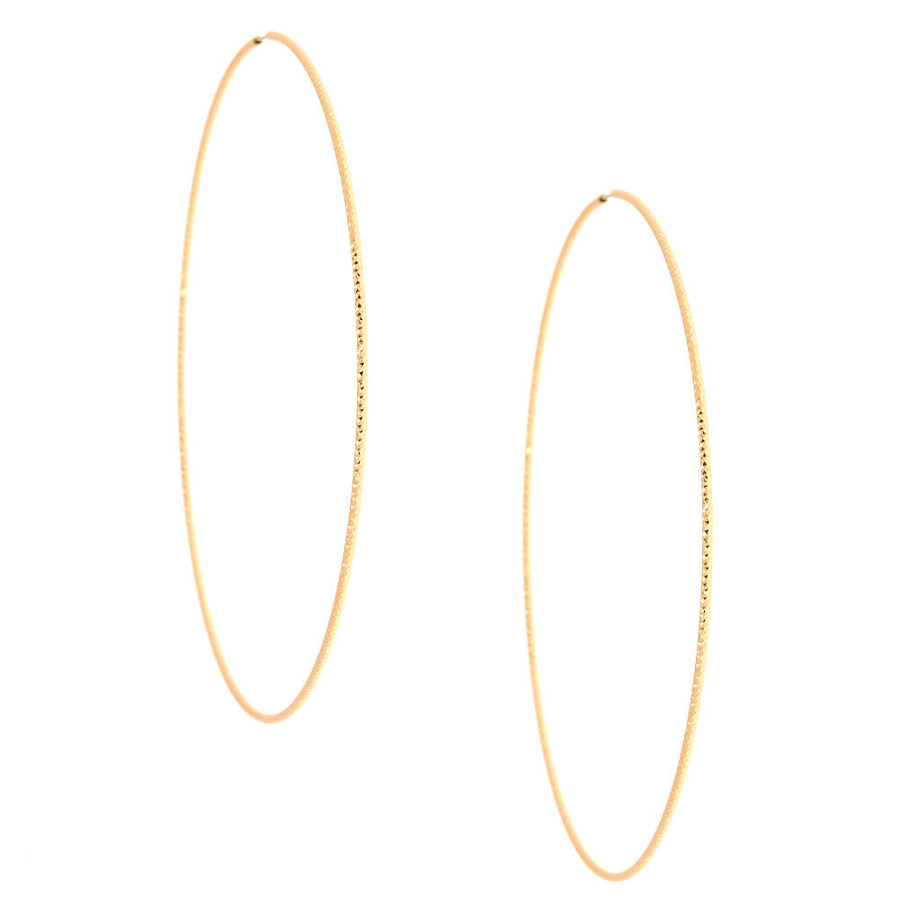 Gold 100MM Textured Hoop Earrings,