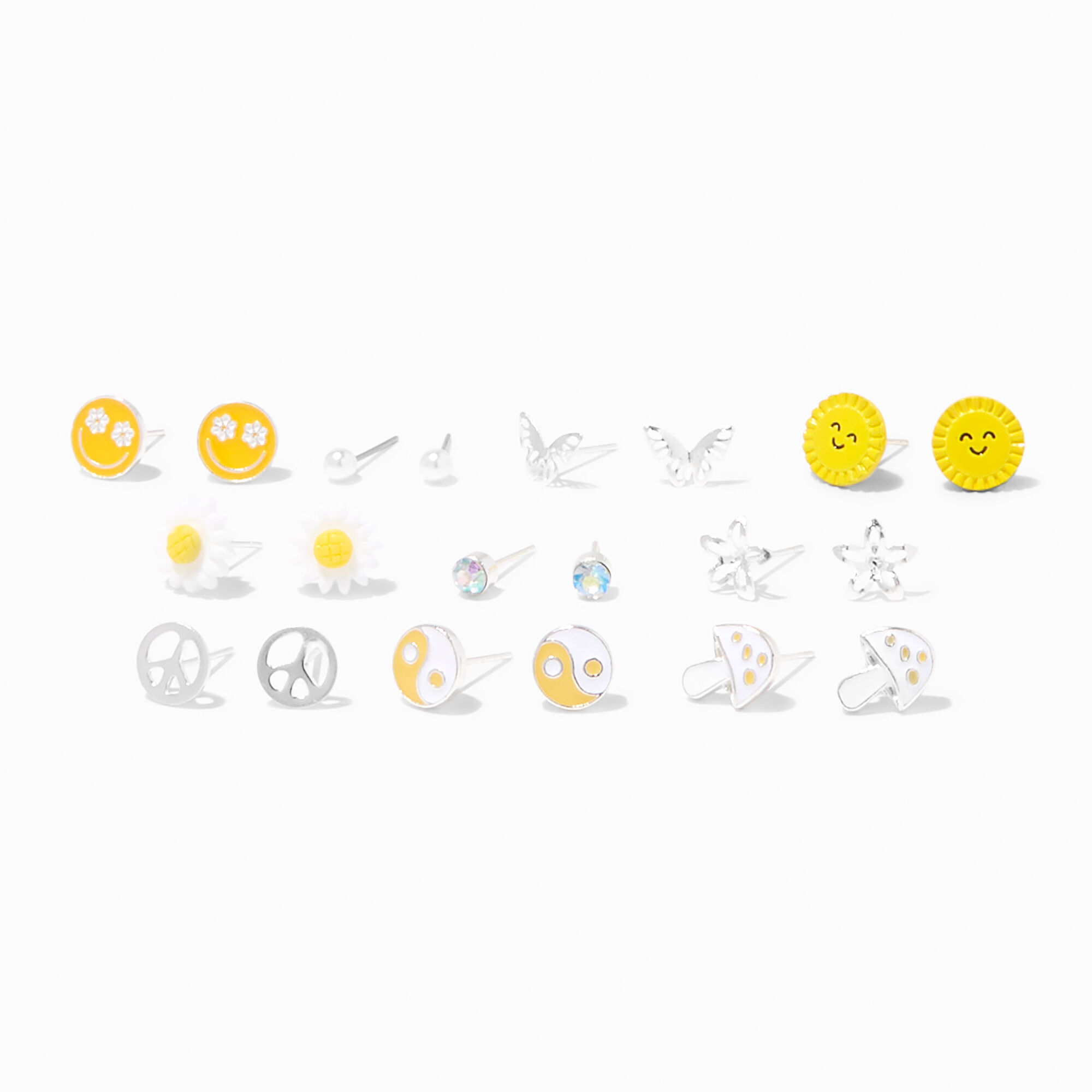 View Claires Sun SilverTone Stud Earrings 9 Pack Yellow information
