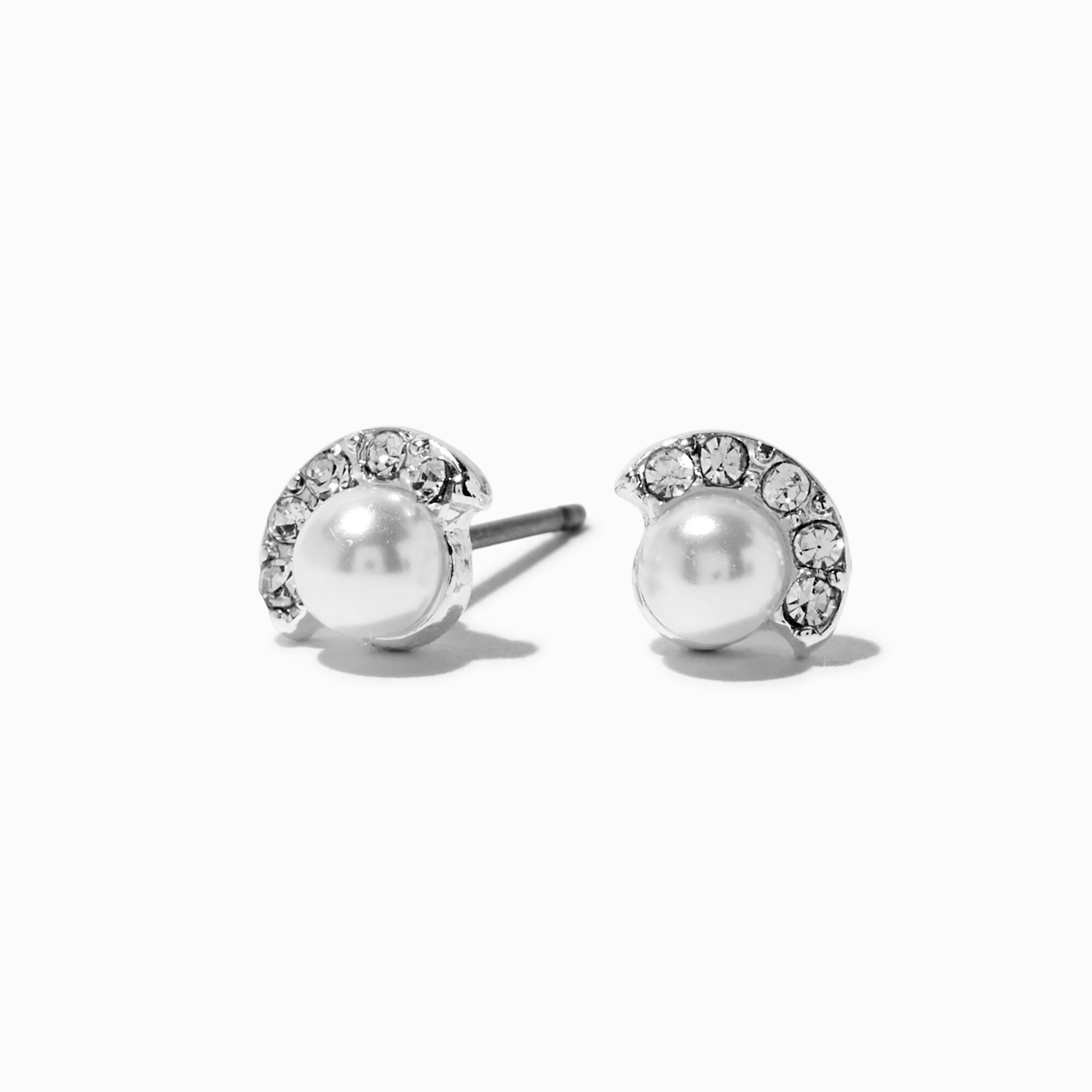 View Claires Pearl Crystal Fan Tone Stud Earrings Silver information