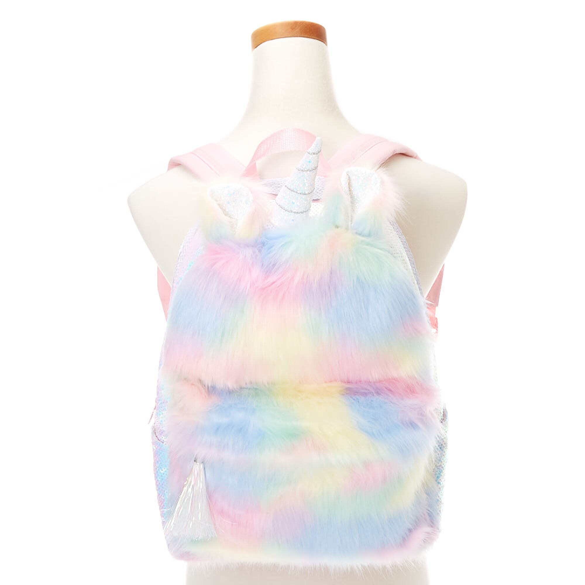 Fluffy Pastel Rainbow Unicorn Medium Backpack Claire S