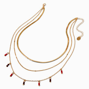 Pink &amp; Burgundy Bead Gold-tone Multi-Strand Necklace ,