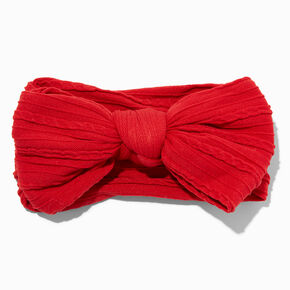 Claire&#39;s Club Red Nylon Ribbed Bow Headwrap,