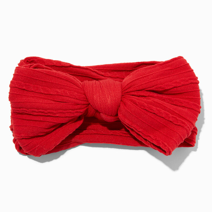 Claire&#39;s Club Red Nylon Ribbed Bow Headwrap,