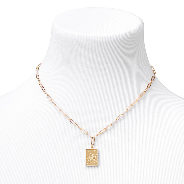 Gold Rectangle Zodiac Symbol Pendant Necklace - Aquarius,