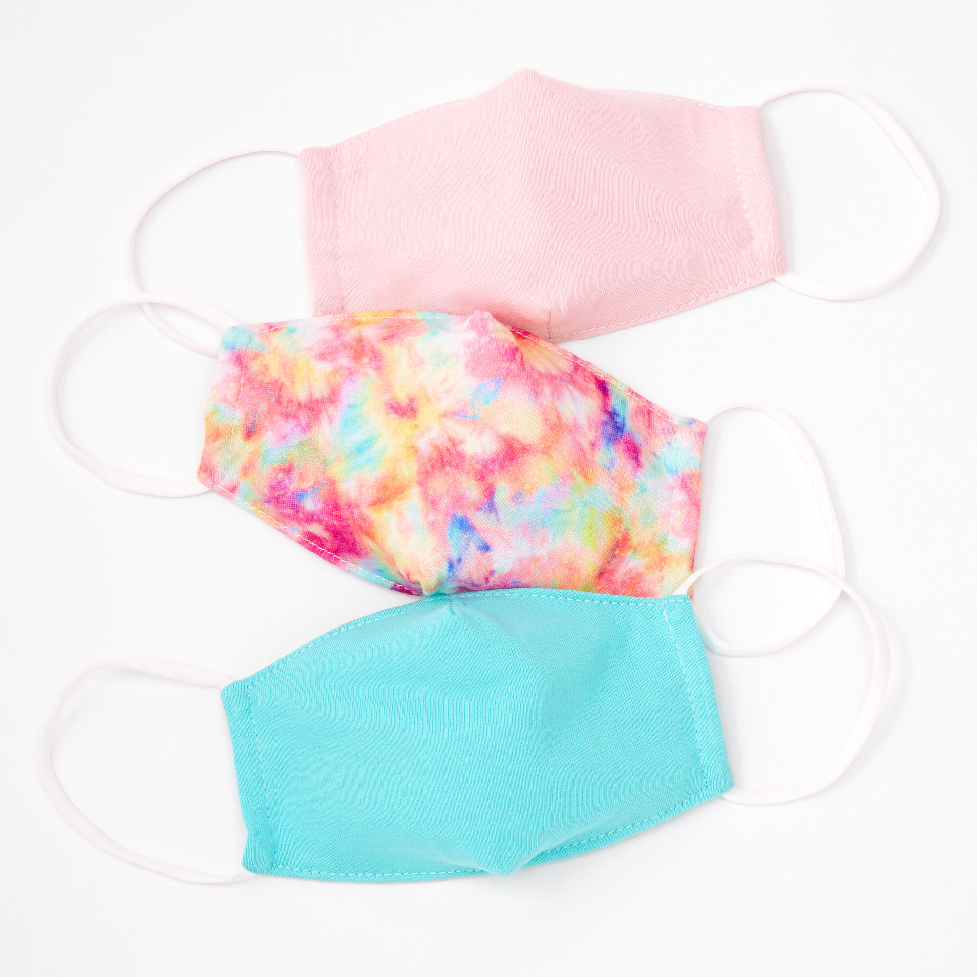 3 Pack Cotton Pink and Blue Tie Dye Face Masks - Child Small,