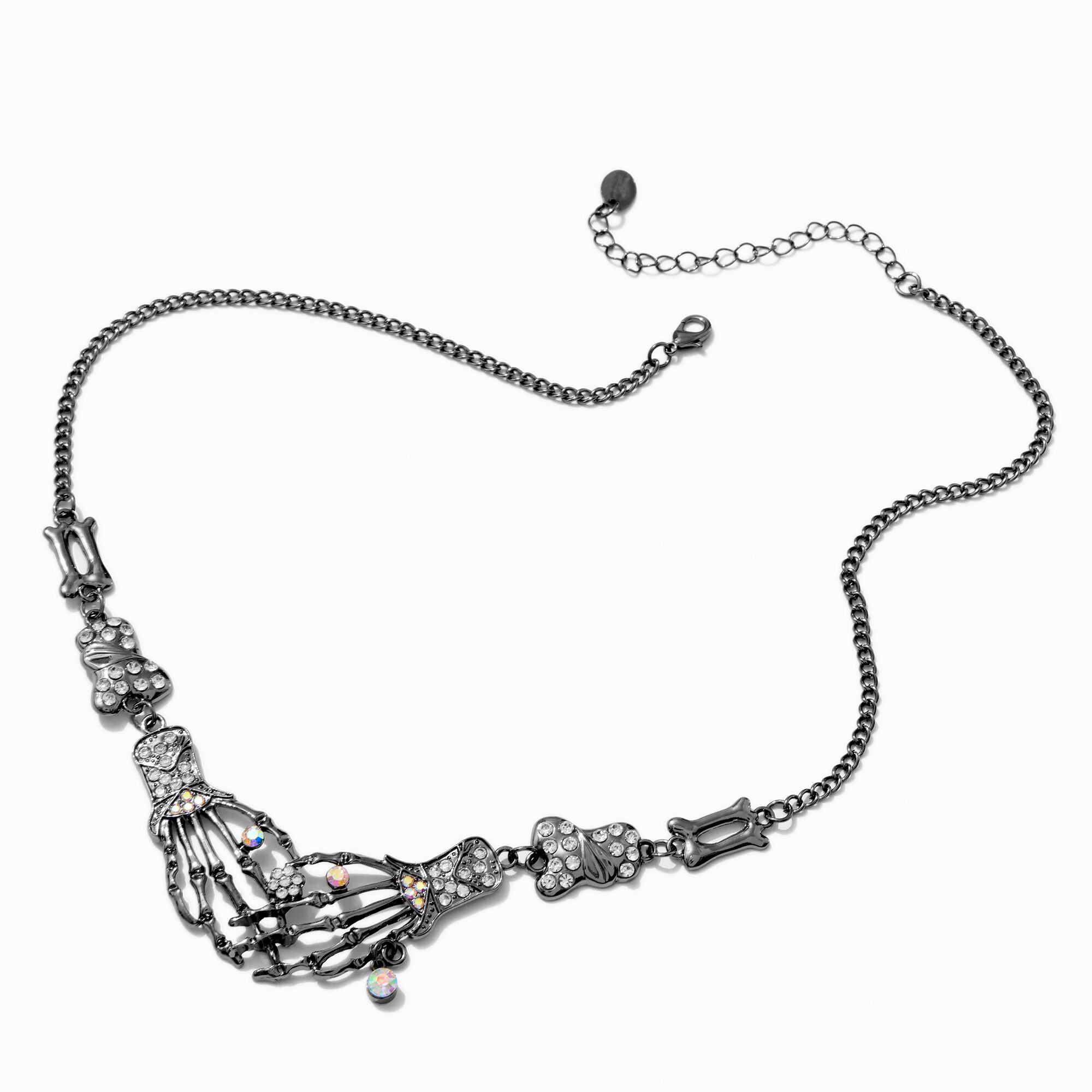 Silver-tone Lover Skeleton Hands Pendant Necklace,