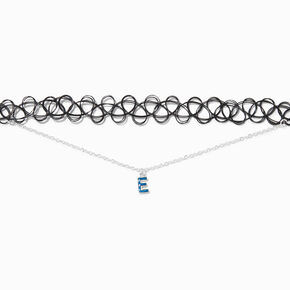 Mood Initial Multi-Strand Black Tattoo Choker Necklace - E,