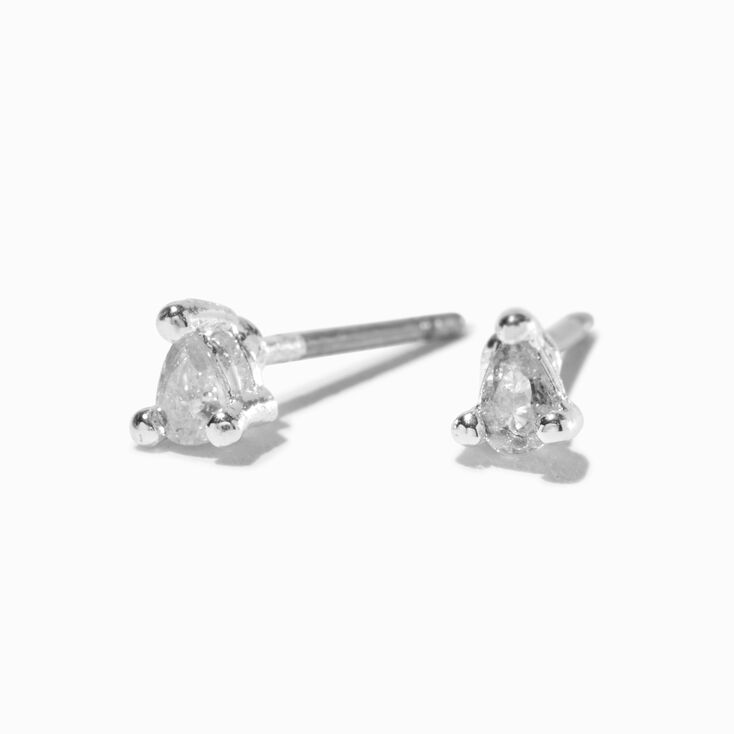 Silver-tone Cubic Zirconia 3mm Teardrop Stud Earrings,