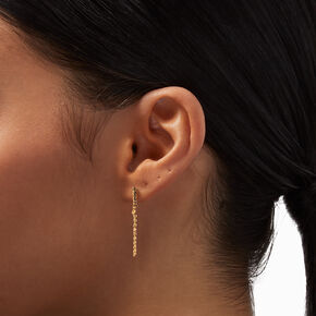 18K Gold Plated Crystal Bar Front &amp; Back Chain Stud Earrings,