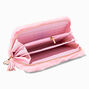 Pink Furry Pearl Initial Wristlet Wallet - D,