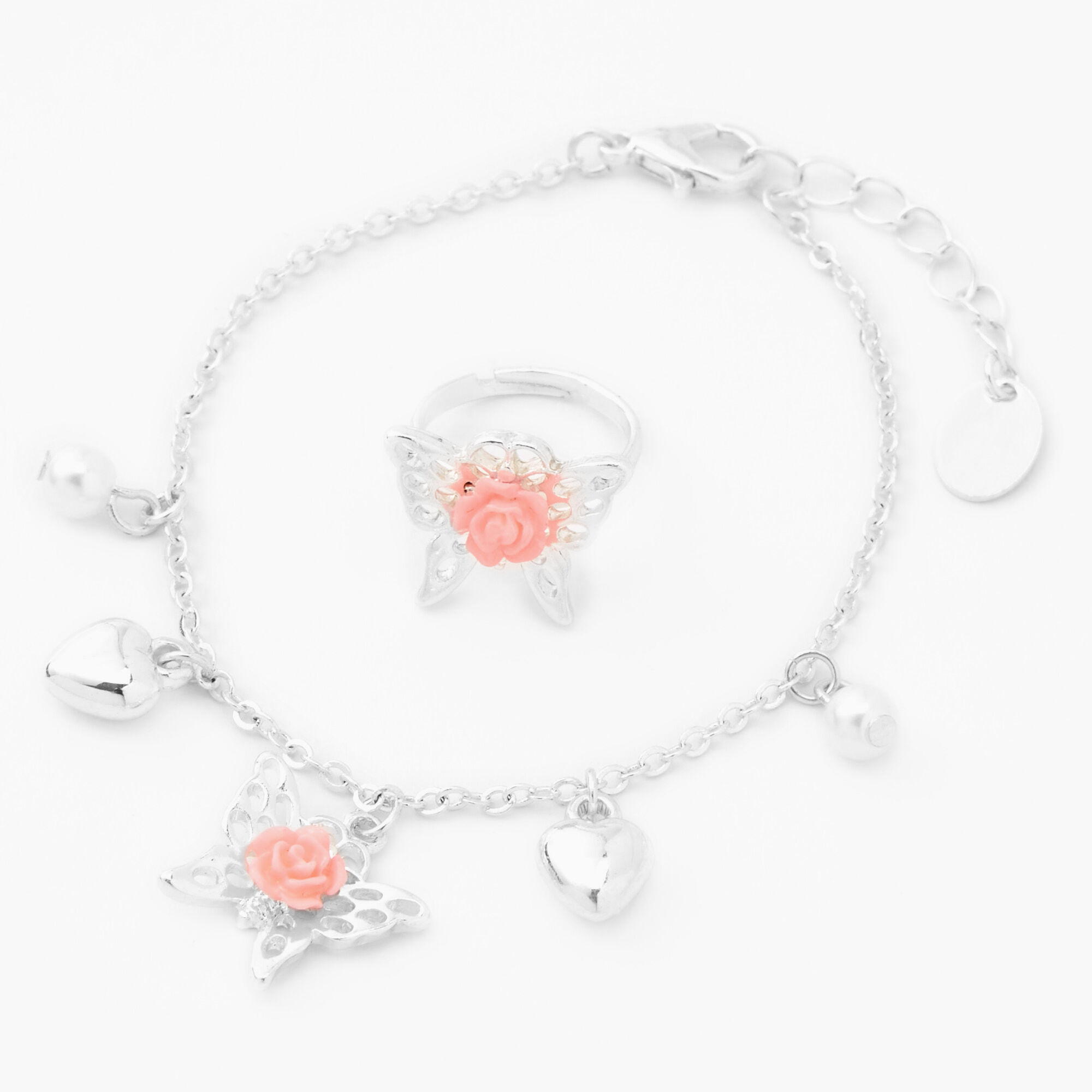 Claire's Club Silver Butterfly Heart Pearl Jewelry Set - 3 Pack,