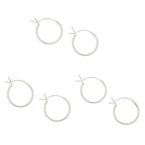 Sterling Silver 10MM Hinge Hoop Earrings - 3 Pack,