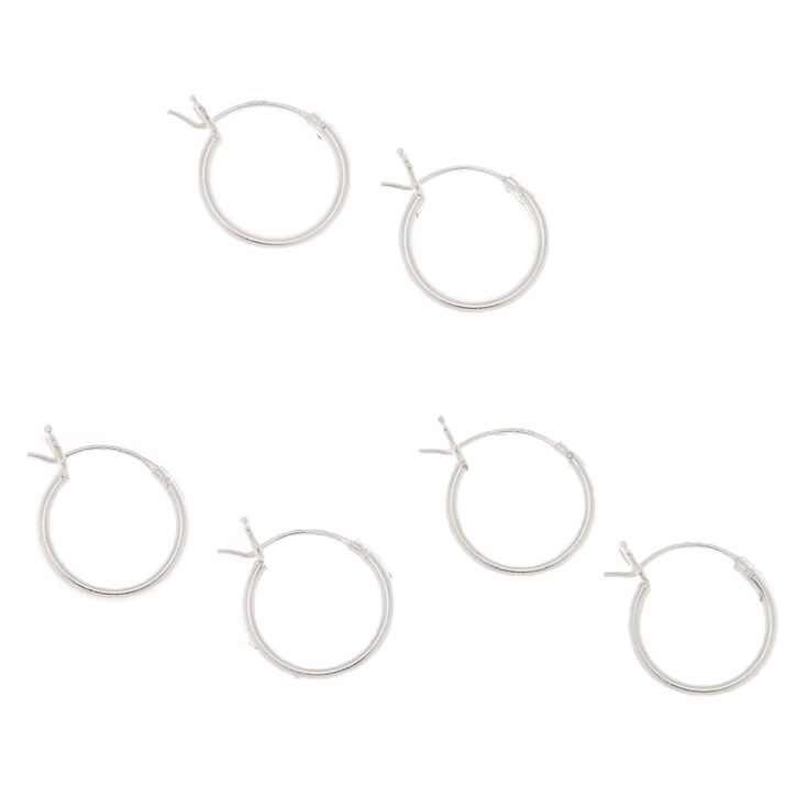 C LUXE by Claire&#39;s Sterling Silver 10MM Hinge Hoop Earrings - 3 Pack,