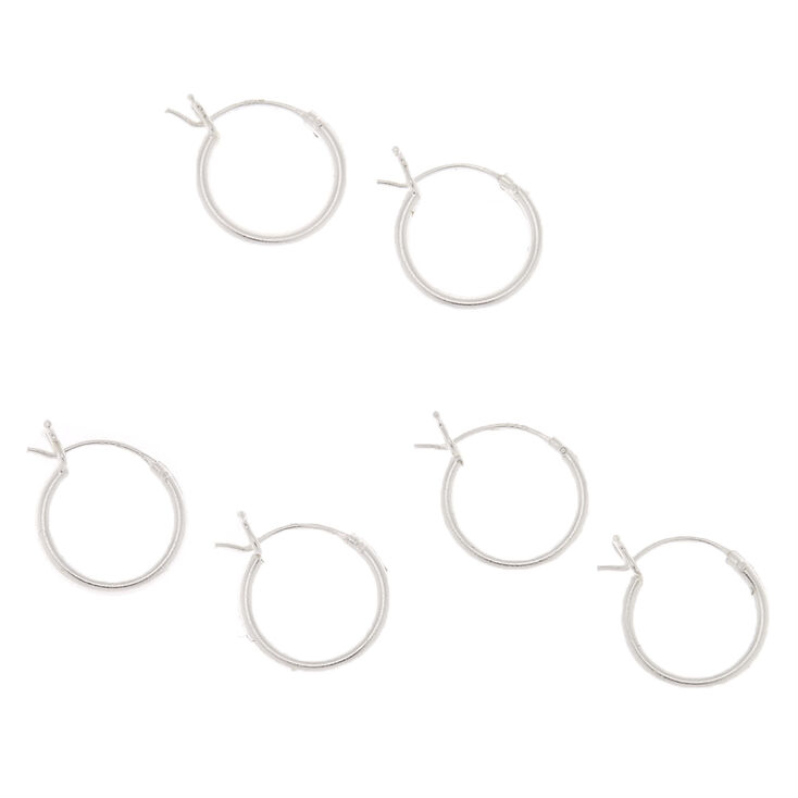 Sterling Silver 10MM Hinge Hoop Earrings - 3 Pack