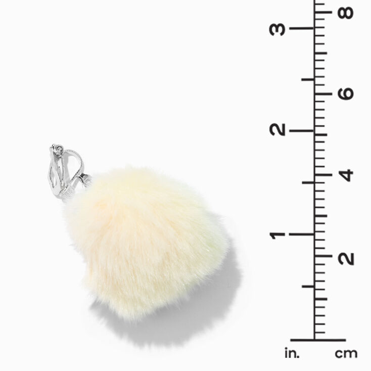 Silver 1.5&quot; Pom Pom Clip On Drop Earrings - Rainbow,