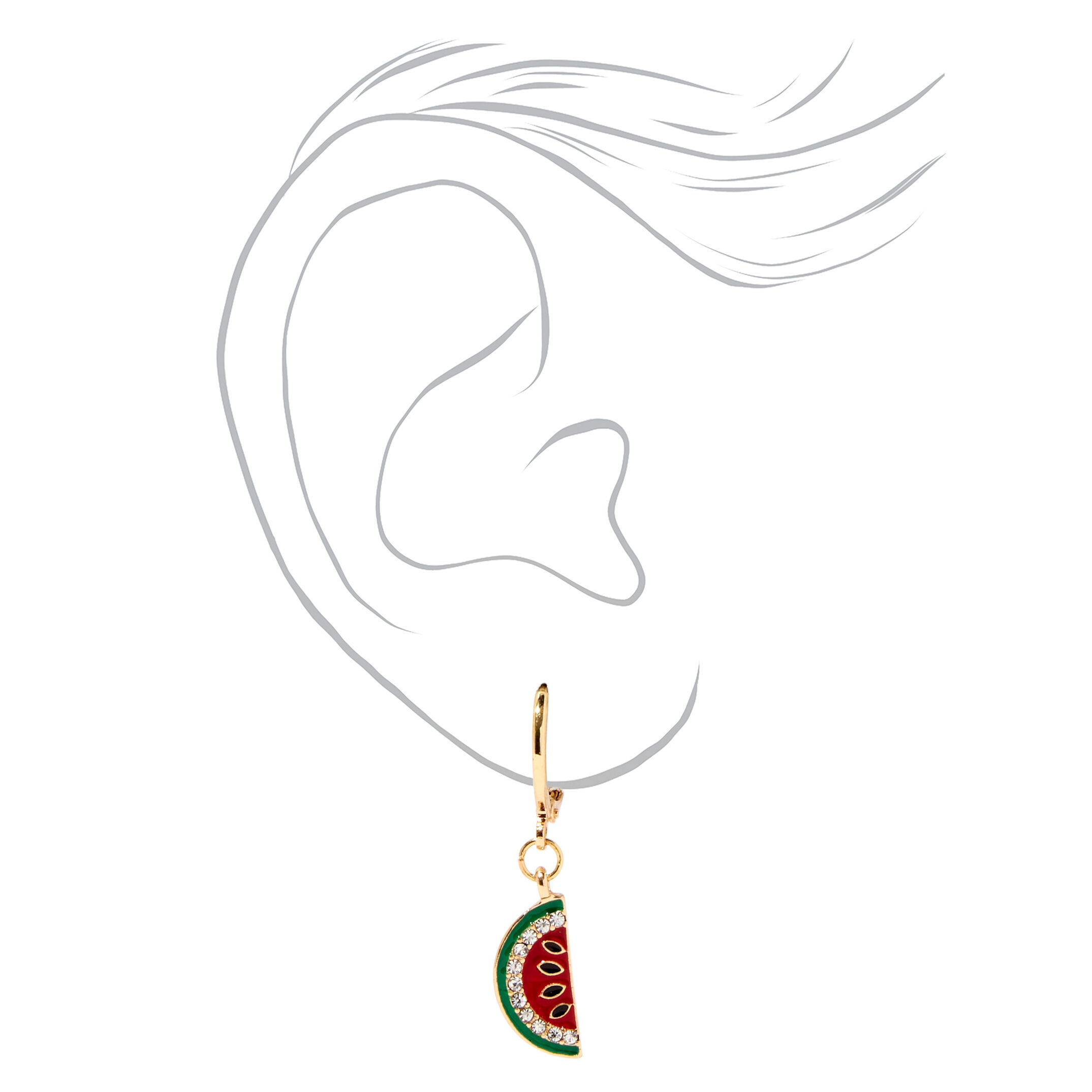 Boucles d'oreilles huggies tranche de pastèque 10 mm couleur dorée,