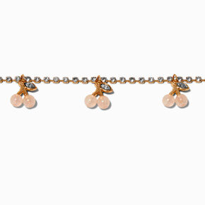 Gold-tone Crystal Cup Chain Pearlized Cherry Charm Bracelet,