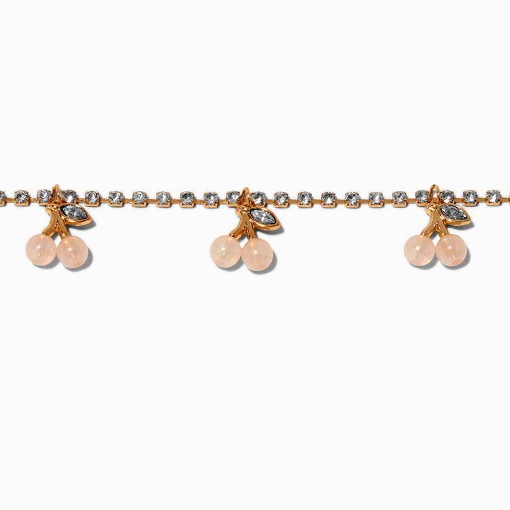 Gold-tone Crystal Cup Chain Pearlized Cherry Charm Bracelet,