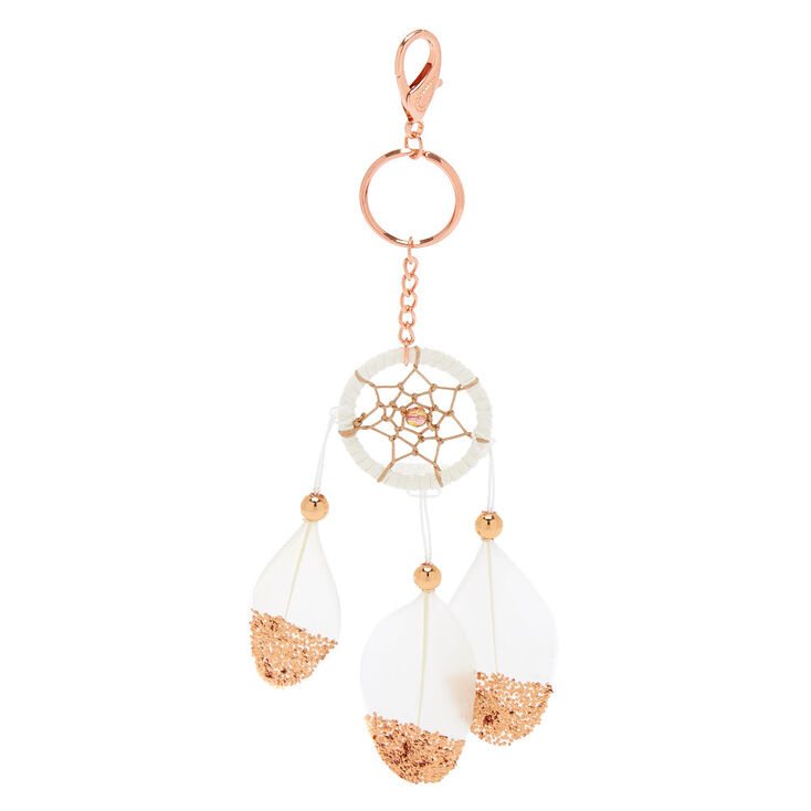 Dreamcatcher Feather Keychain - White,