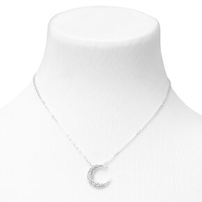 Silver Pave Crescent Moon Pendant Necklace,