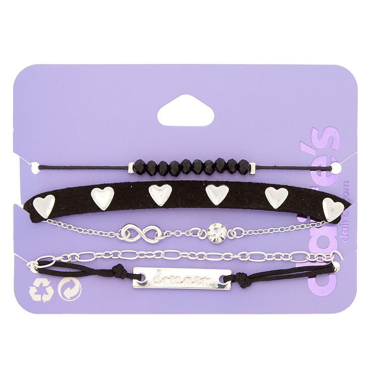 Silver Dreamer Chain Bracelets - Black, 5 Pack,