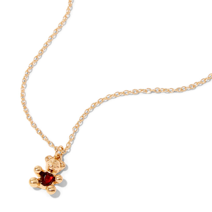 Gold January Birthstone Teddy Bear Pendant Necklace,