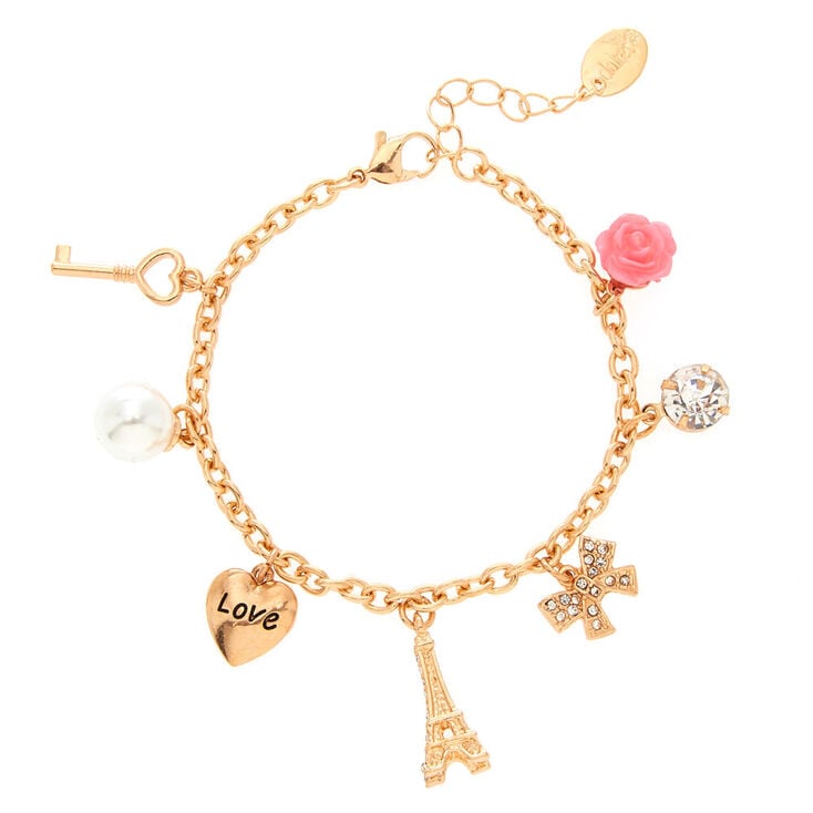 Rose Gold Romantic Eiffel Tower Charm Bracelet,