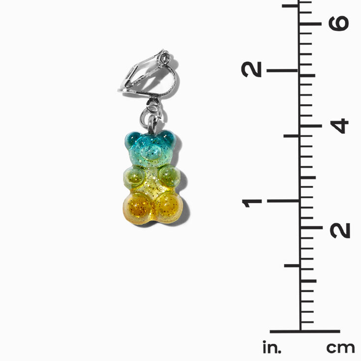 Green &amp; Yellow Ombre Glitter Gummy Bear 0.5&quot; Clip-On Drop Earrings,