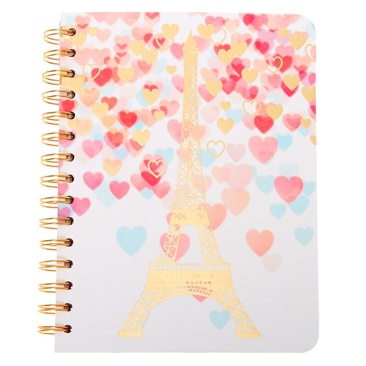 Eiffel Tower Hearts Notebook - White | Claire's US