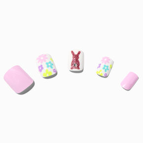 Easter Bunny Square Press On Faux Nail Set - 24 Pack,