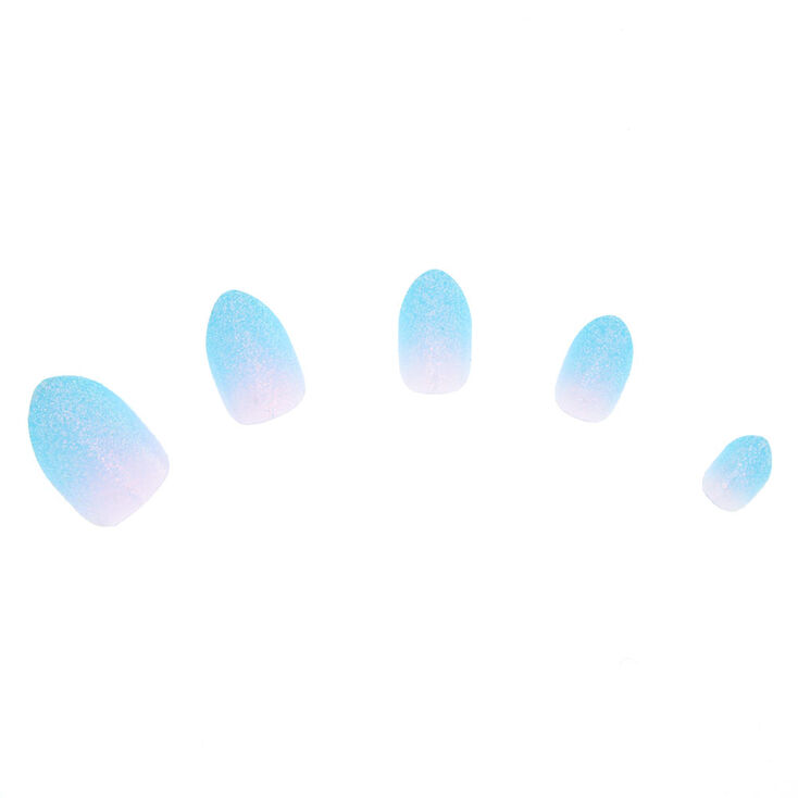 Faux ongles autocollants stiletto &agrave; paillettes effet d&eacute;grad&eacute; - Bleu, lot de 24,