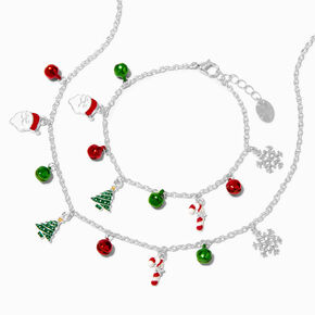 Christmas Tree, Santa, Candy Cane &amp; Snowflake Necklace &amp; Charm Bracelet Set - 2 Pack,