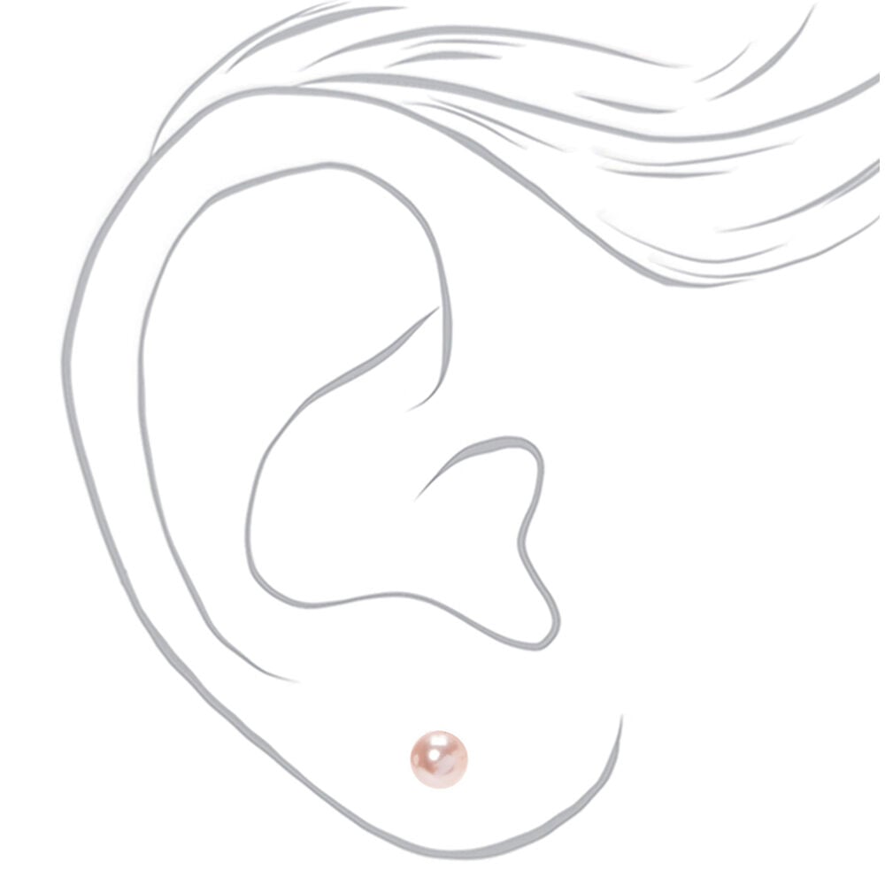Silver-tone White & Pink Pearl & Crystal Graduated Stud Earrings - 9 Pack,
