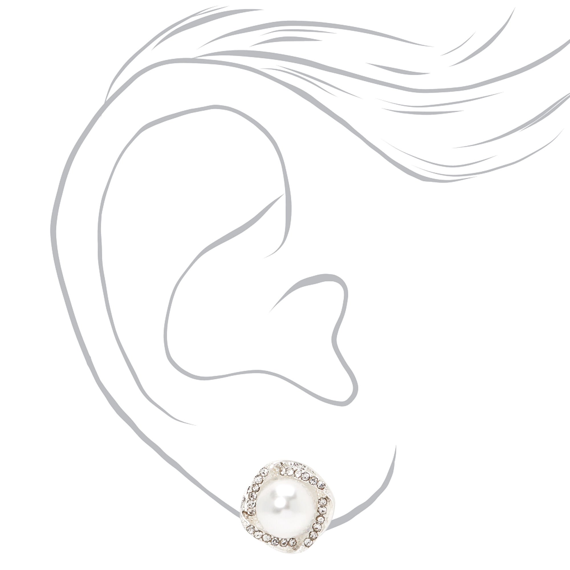 Silver Embellished Halo Pearl Stud Earrings,