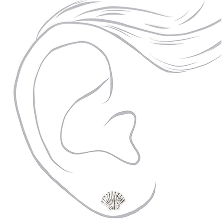 Sterling Silver Seashell Starfish Stud Earrings - Blue, 3 Pack,