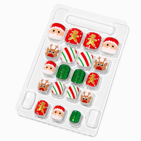 Santa French Tip Assorted Christmas Square Press On Faux Nail Set - 24 Pack,