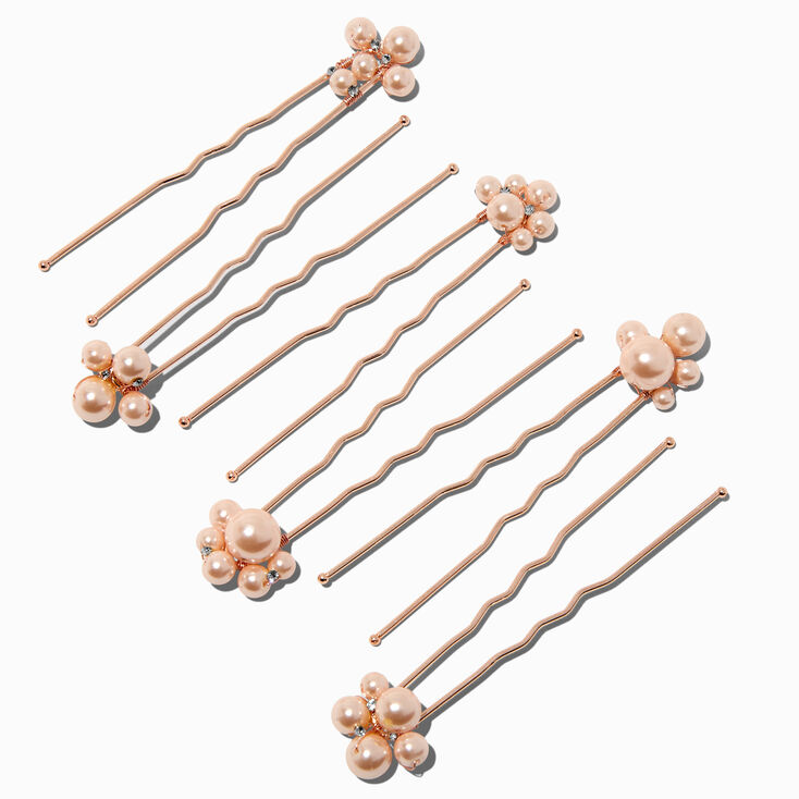 Rose Gold Bubble Pearl Hair Pins - 6 Pack,