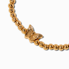 Butterfly Charm Gold-tone Shot Bead Stretch Bracelet,