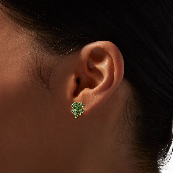 Green Crystal Shamrock Stud Earrings,