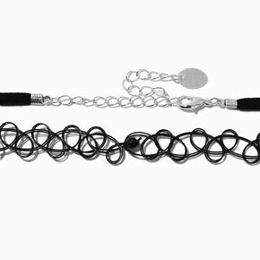 Black Ribbon &amp; Tattoo Heart Choker Necklaces - 2 Pack,
