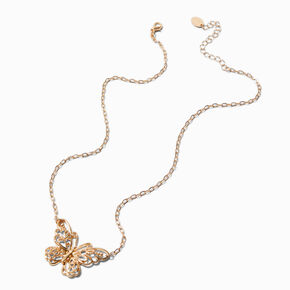 Gold-tone Filigree Butterfly Pendant Necklace ,