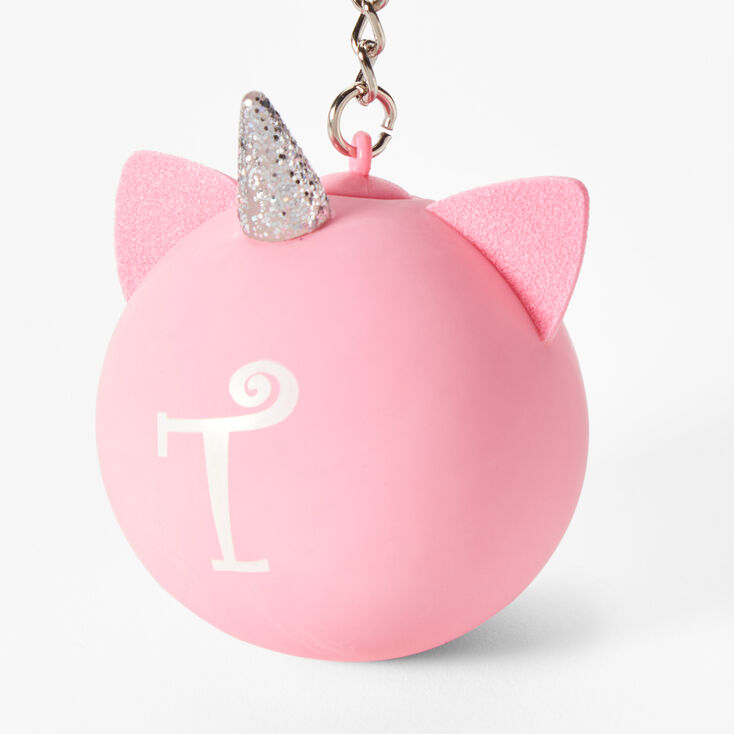 Porte-cl&eacute;s balle anti-stress licorne &agrave; initiale - Rose, T,